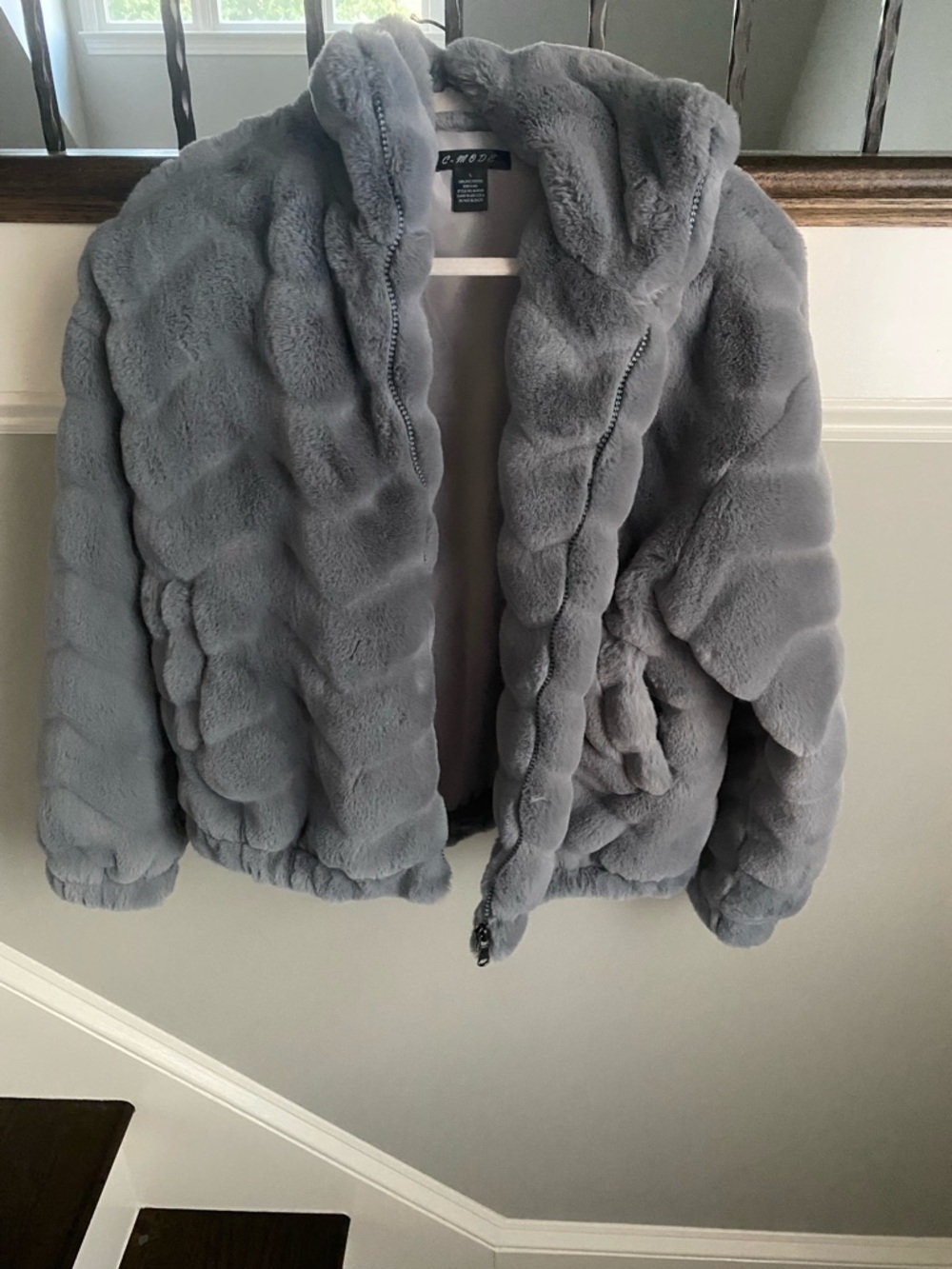 Cozy Plush Hooded Jacket - gray/blue